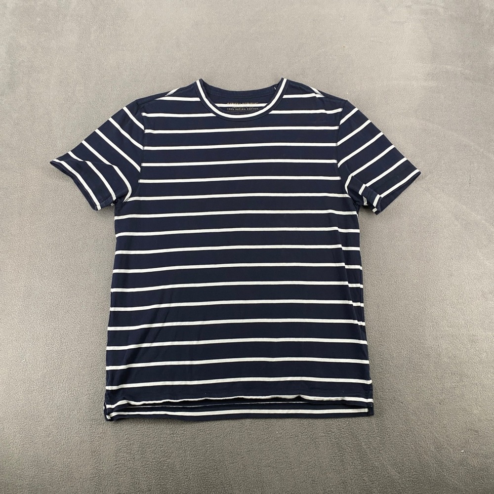 Banana Republic Mens Authentic Tee Supima Cotton Navy Blue White Striped Shirt M
